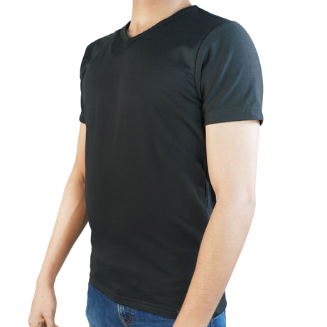 Men's Cotton T-Shirt, V-Neck, Short Sleeve (Black)