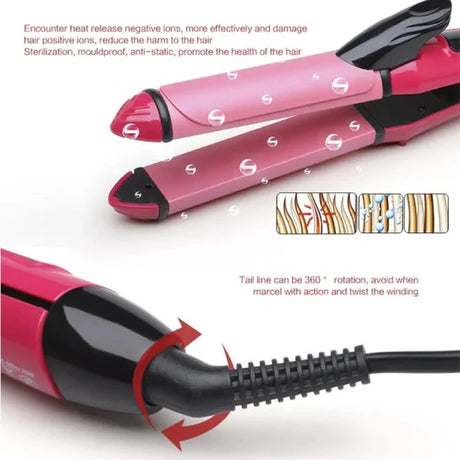 Beauty 2 In 1 Quick Hair Straightener And Curler Set - Pink - Shop N Save