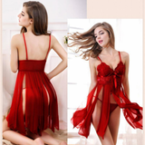 Night Sleep Dress Lace V-Neck For Women - Red
