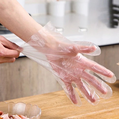 100 Clear Disposable Cooking Cleaning Gloves Transparent Plastic for Maximum Convenience - Shop N Save