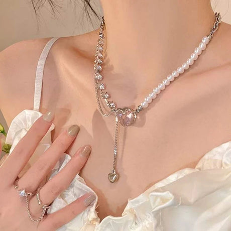 Heart Necklace: Crystal Charm, Geometric Chain, Korean Fashion 2023 - Shop N Save