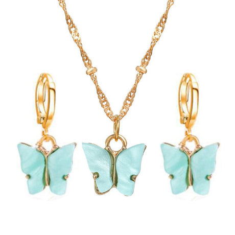 Blue Braid Necklace Set: Butterfly Earrings, Fashion Jewelry Trio - Shop N Save