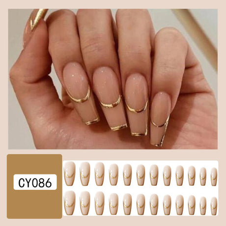 Gold Square Edge Shiny Fake Nails Set 24 Pcs of Glamorous Acrylic for Women to Rock Casual or Formal Occasions - Shop N Save