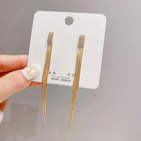 Tassel Silver Plated Crystal Earrings Pair - Golden - Shop N Save