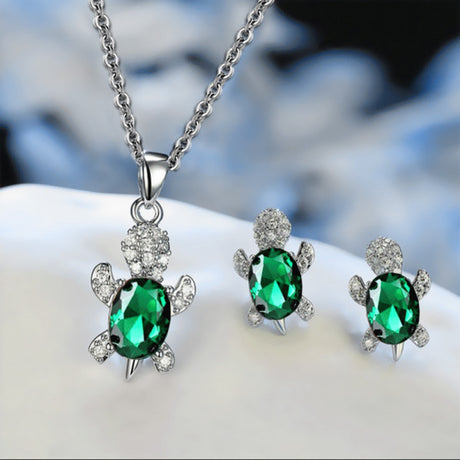 Rhinestone Turtle Necklace: Shiny Green Silver Fashion Jewelry - Shop N Save