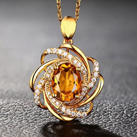 Sparkling Golden Flower Necklace A Dazzling Floral Pendant with Crystal Embellishments for Fashion-Forward Women - Shop N Save