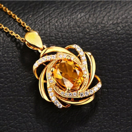 Sparkling Golden Flower Necklace A Dazzling Floral Pendant with Crystal Embellishments for Fashion-Forward Women - Shop N Save