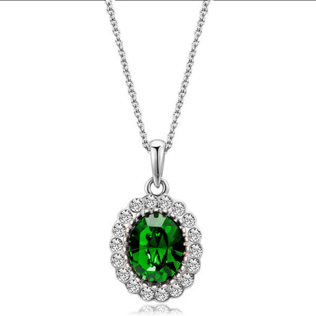 Stunning Silver Plated Crystal Pendant Necklace for Fashionable Women with Green and Silver Tones - Shop N Save