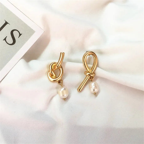 Retro Asymmetric Pearl Earrings: Geometric, Elegant, Female Fashion - Shop N Save