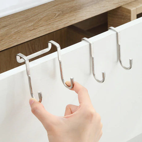 2 Pcs Stainless Steel Double Hooks Organizer Hangers - Silver - Shop N Save
