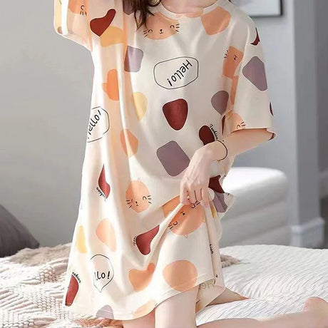 Colorful Cartoon Midi Dress - Comfortable Pajama Nightwear for Women - Shop N Save