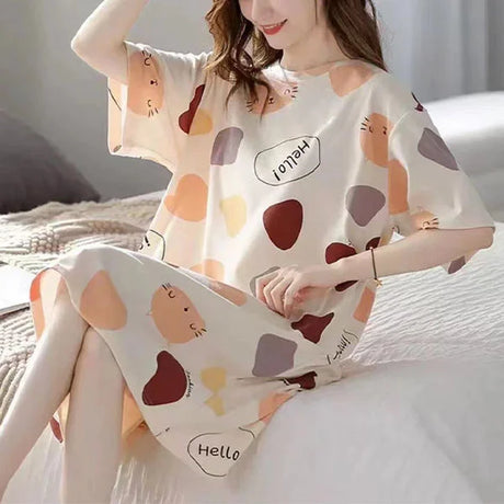 Colorful Cartoon Midi Dress - Comfortable Pajama Nightwear for Women - Shop N Save