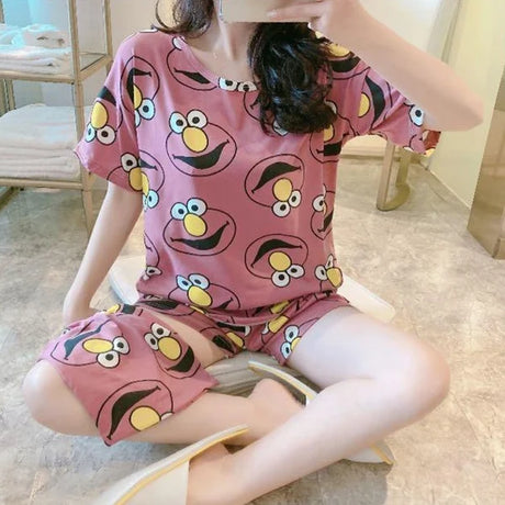 Dark Pink Cartoon Pajama Set - Cute, Comfy Women's Sleepwear - Shop N Save