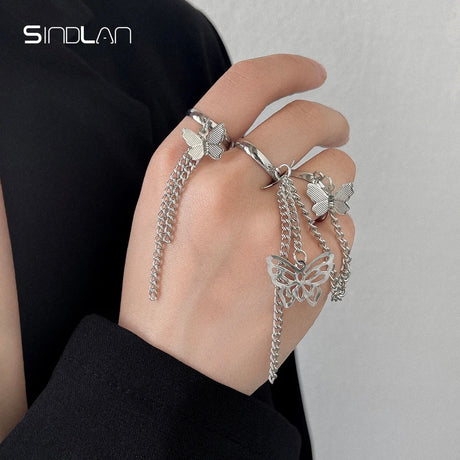 Gothic Butterfly Chain Rings - Stranger Things Couple Set Y2K Fashion - Shop N Save