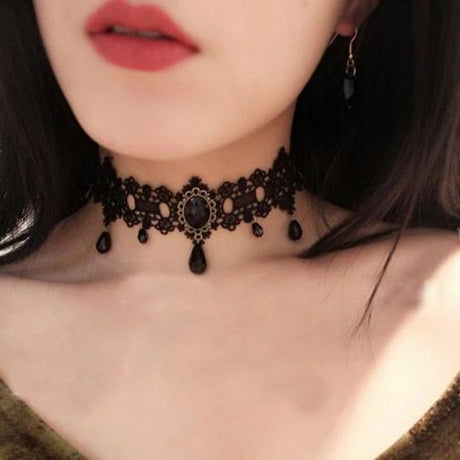 Gothic Crystal Tassel Tattoo Choker Necklace Yellow
