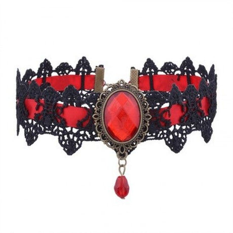 Gothic Crystal Tassel Tattoo Choker Necklace - Red