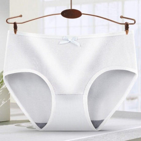 Women Simple Comfortable Panties Underwear Mid Waist White - Shop N Save
