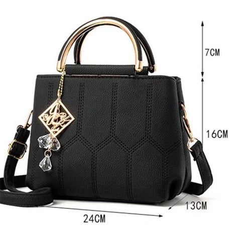 Black Embroidered Handbag: Stylish, Geometric, Tassel Detail, Zip Closure - Shop N Save