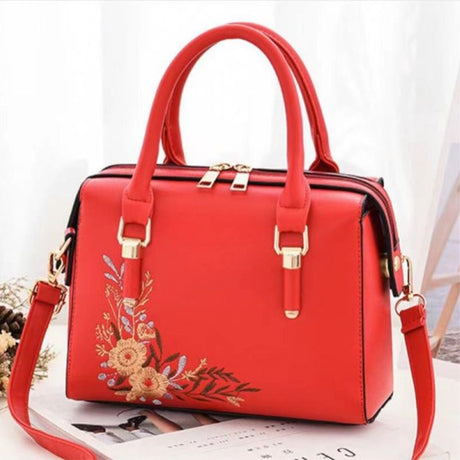 Elegant Red Floral Handbag: Valentine's Style, Cute, Synthetic Leather - Shop N Save