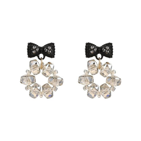 Ladies Rhinestone Bow Crystal Earrings - Black - Shop N Save