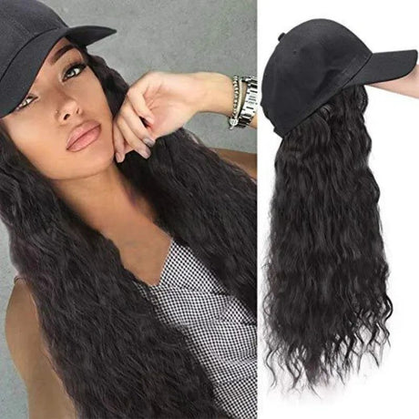 European and American foreign trade wig women's hat one-piece long curly peaked cap