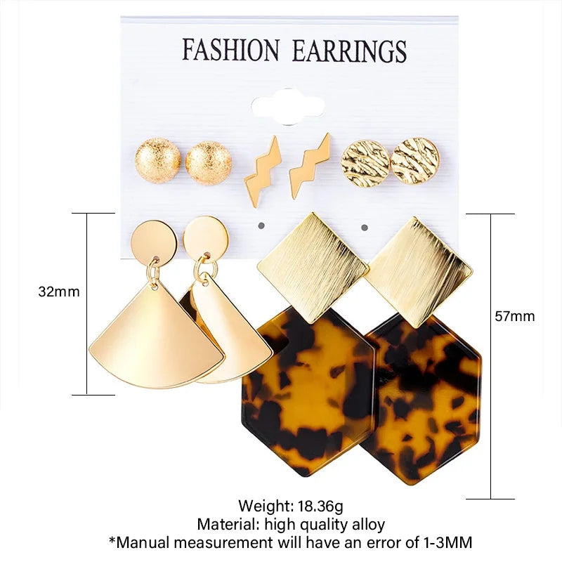 PAXAM Bohemian Acrylic Earrings Set: Vintage Gold Dangle Drop - Shop N Save