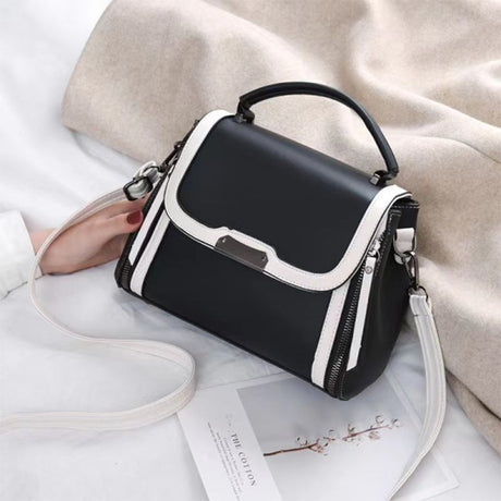 Versatile Contrast Handbag: Zip Closure, Adjustable Handle, Synthetic Leather - Shop N Save