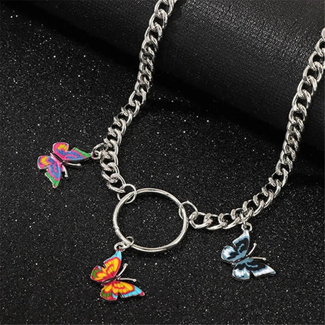 Boho Silver Choker: Punk Collar with Butterfly Pendant - Shop N Save