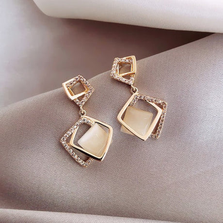 Ladies Fashion Square Earrings - Golden - Shop N Save