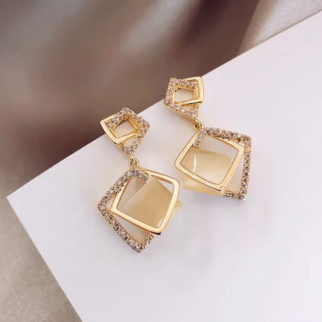 Ladies Fashion Square Earrings - Golden - Shop N Save