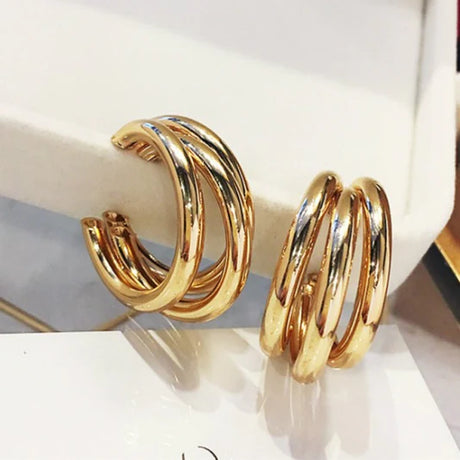 Multi Layer Ring Simple Personality Earrings - Golden - Shop N Save