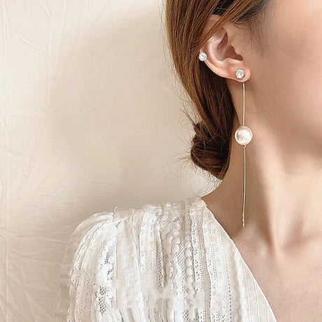 Ladies Pearl Tassel Elegant Earrings - White - Shop N Save