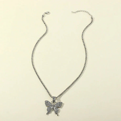 Woman Rhinestone Butterfly Necklace - Silver - Shop N Save