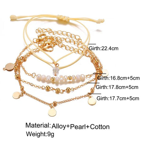 Girls Metal Heart And Pearl Bracelet Set 4 Pieces - Golden - Shop N Save