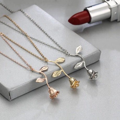 Valentine Rose Pendant Fashion Necklace - Golden - Shop N Save