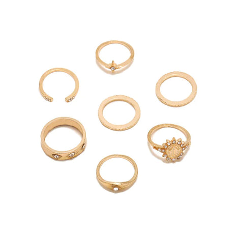 Women Retro Crystal Alloy Ring Set 7 Pieces - Golden - Shop N Save