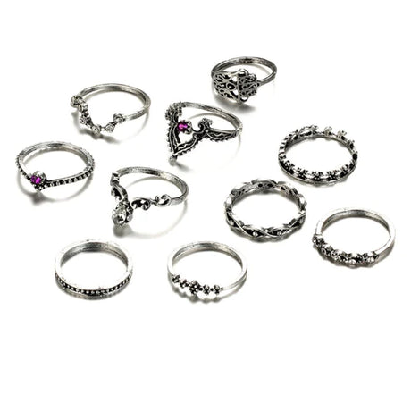 Ladies Fashion Alloy Acrylic Ring Set 8 Pieces - Black Silver - Shop N Save