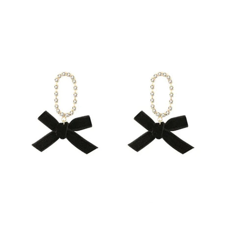 Ladies Rhinestone Bow Earrings - Black Gold - Shop N Save