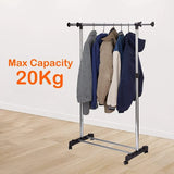 Silver Stainless Steel Telescopic Garment Rack with Wheels Portable Clothes Organizer for Easy Storage and Organization - Shop N Save