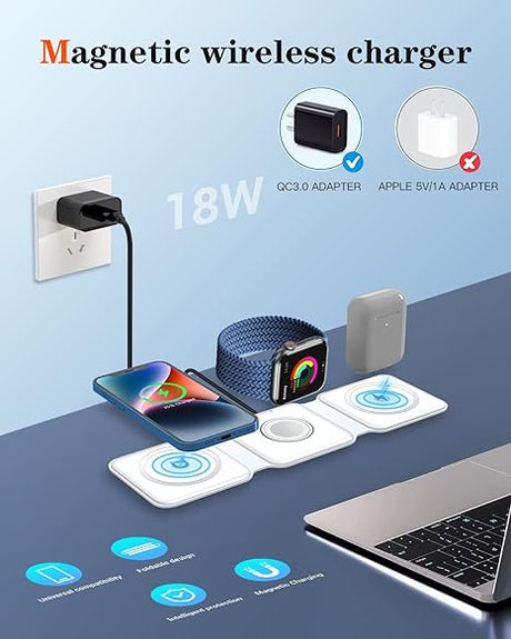 3-in-1 Magnetic Wireless Charger: Fast, Convenient, Multi-Device Charging - Shop N Save