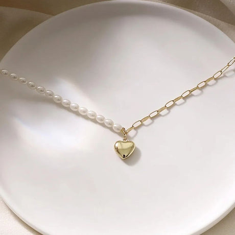 Golden Silver Love Pearl Necklace: Elegant Boutique Pendant - Shop N Save