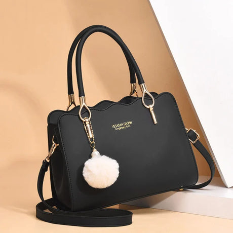 High Quality Black Handbag for Women Travel in Style with Personal Care and Letter Pattern Bags Double Handle with Tassel Embellishment - Shop N Save