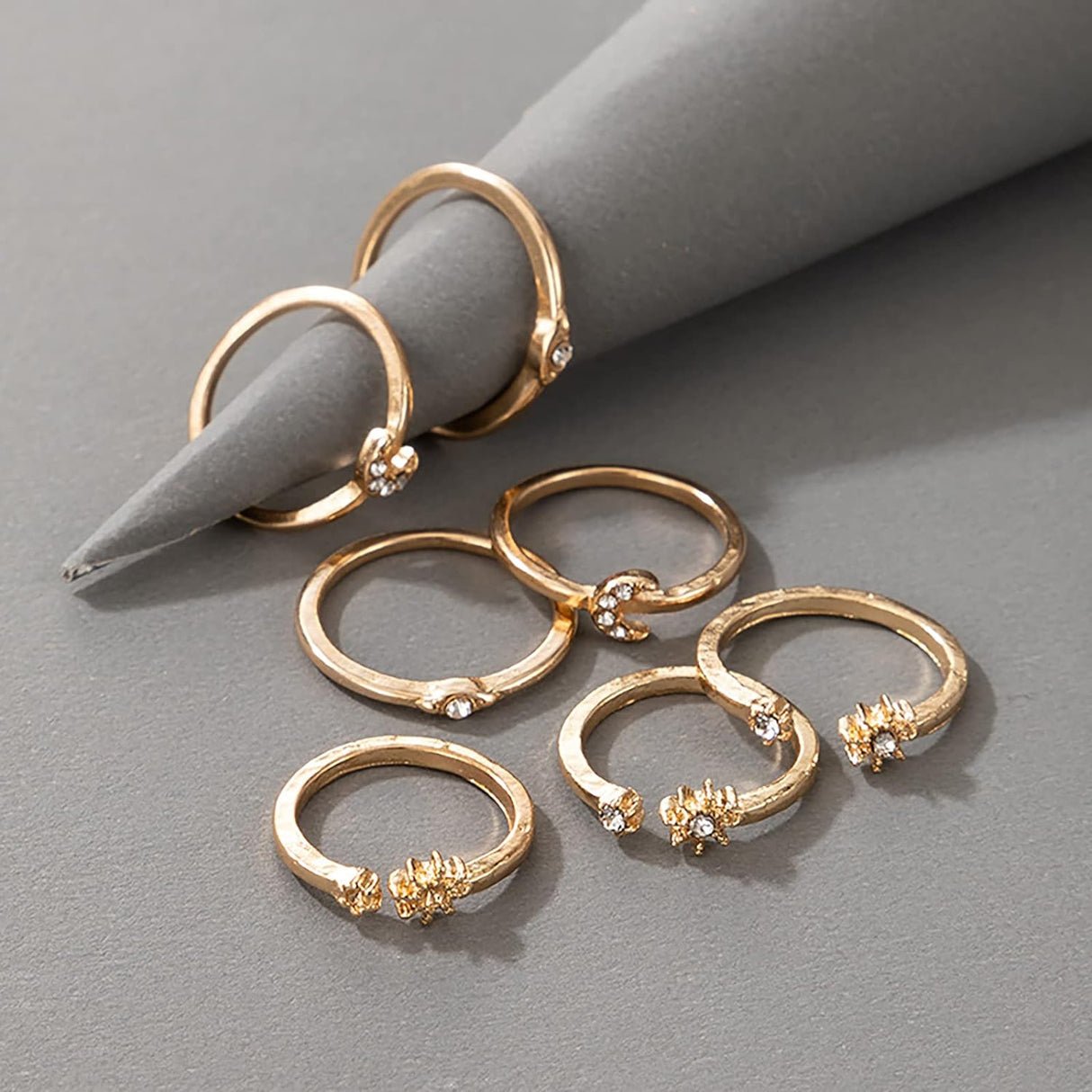 Vipomkowa 7-Piece Blue &amp; Gold Zircon Ring Set: Retro Metal Fashion for Women - Shop N Save