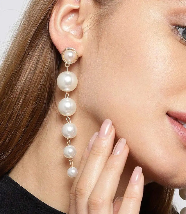White Pearls Long Drop Earrings: Women's Fashion Accessory - Shop N Save