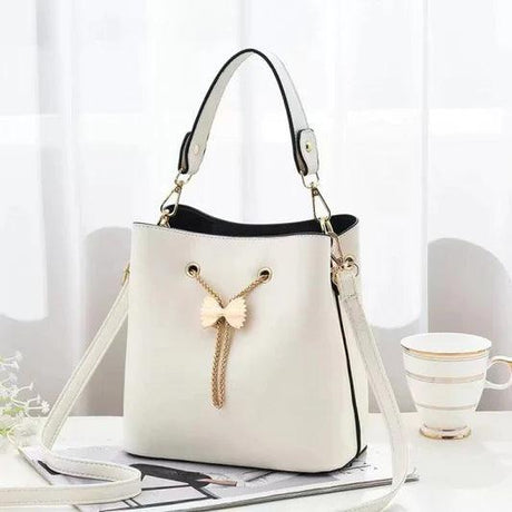 Ladies Simple Chain With Bow Fashion Handbag - Cream White - Shop N Save