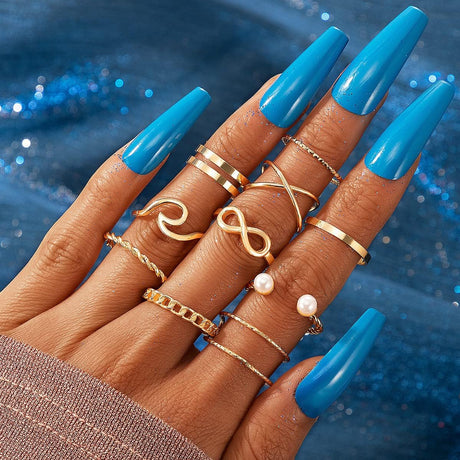 Retro Stackable Turquoise Ring Sets: Sea Wave &amp; Compass Design for Women &amp; Teens - Shop N Save