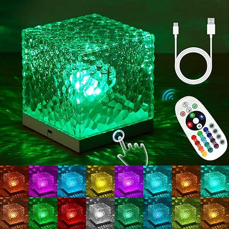 Crystal Touch Lamp: Modern Cube Night Light, 16 Colors, USB Rechargeable - Shop N Save