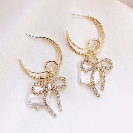 Bow Pearl Hoop Earrings - Trendy Fashion Jewelry for Women - Shop N Save