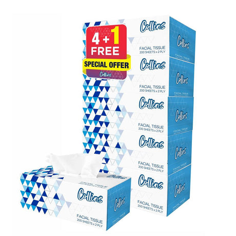 COLLINS Facial Tissue Box 200 Sheets, 2 ply [4 + 1] Pack - Shop N Save
