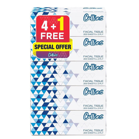 COLLINS Facial Tissue Box 200 Sheets, 2 ply [4 + 1] Pack - Shop N Save